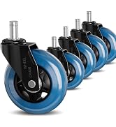 TESUMI Blue Office Chair Wheels 3" Roller Blade Rubber Chair Casters Replacement, Heavy Duty Quie...