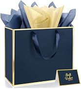 Epoesch 3 Pack Navy Blue Medium Gift Bags with Handles | Includes 9 Tissue Papers – 11.8x10x4 Inc...