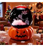 ZEERSHEE 3D Halloween Ghost Crystal Ball with LED Stand 60mm Glass Ball with Pumpkin Decor Light ...