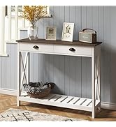 ChooChoo Farmhouse Console Table with Drawer for Entryway, Narrow Long Entry Table with Shelf for...