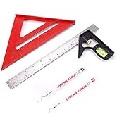 Rafter Square and 12 inch Combo Square Set, Carpentry Squares, Combination Square with Bubble Via...
