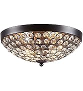 COTULIN Black Modern Elegant Crystal Ceiling Light,2-Light Flush Mount Chandelier Ceiling Light f...