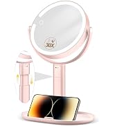 MOMOKUBA Makeup Mirror with Lights, 30X Magnifying & Height Adjustable, Lighted Magnifying Mirror...