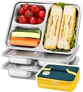 KTKUDY 3 Pack Stainless Steel Snack & Lunch Containers with Plastic Lids - Meal Prep Containers 3...