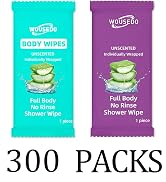 300 Pack Individually Wrapped Body Wipes (8" x 9.5"),No-Rinse Shower Wipe for Adults,Travel,Gym &...