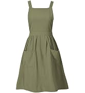 Pinknoke Cotton Linen Pinafore Apron Dress for Women with Pockets Cute Art Chef Aprons for Kitche...