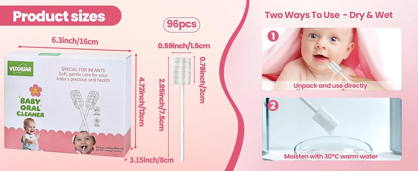 VUXHUAR Baby Tongue Cleaner 96-Count, Newborn Oral Care Gauze Swabs – Soft Disposable Mouth Wipes