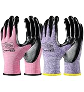 COOLJOB 10 Pairs Nitrile Dipped Rubber Coated Safety Work Gloves with Grip, Non-slip Bulk Gardeni...