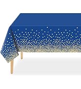 QIKSION 3 Pack Navy Blue and Gold Dot Tablecloth for Parties, Disposable Blue Table Cloths for Bi...