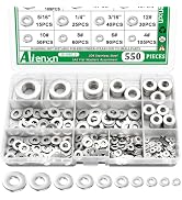 Aienxn 550PCS Flat Washers Assortment Kit, 12 SAE Sizes- 1/2, 7/16, 3/8, 5/16, 1/4, 3/16, 12#, 10...