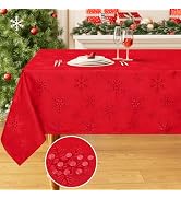 Smiry Jacquard Tablecloth, 60x84 Inch Waterproof Red Snowflake Damask Table Cloth, Rectangle Fabr...