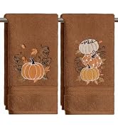 Artoid Mode 2 Pcs Caramel Maple Leaves Pumpkin Fall Embroidered Hand Towels for Bathroom, 100% Co...