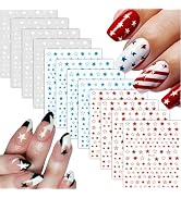 12 Sheets White Blue Red Star Nail Art Stickers 3D Self Adhesive 4th of July Nail Stickers for Na...