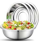Offiper 304(18/8) Large Stainless Steel Mixing Bowls Set, 4 Pack 13.4" 7.4 Quart Big Silver Metal...