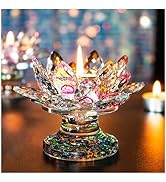 H&D HYALINE & DORA Colorful Crystal Lotus Flower Candle Holder Tealight Holders (4.5inch-Multi)