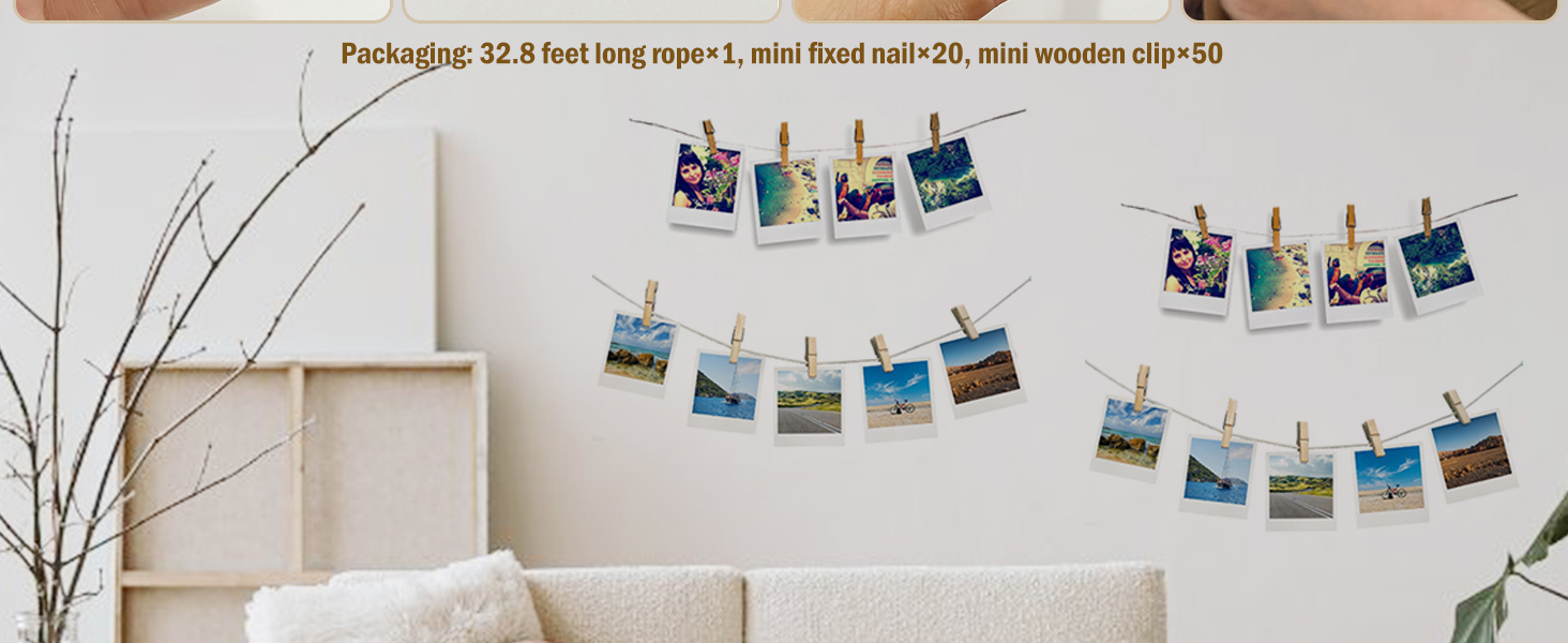 Photo Hanging Display with 50 Photo Clips