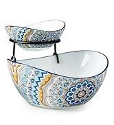 YHOSSEUN Chip and Dip Serving Set, 2 Tierd Serving Bowl Set Ceramic Chip and Dip Bowls with Stand...