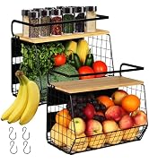 2 Set Magnetic Shelf for Refrigerator with Wood Lid, Fruit Potato & Onion Storage Bins, Pantry Or...