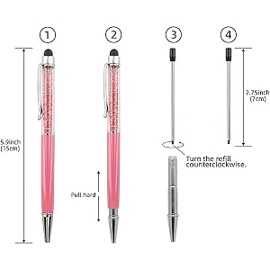 Ballpoint Pens 3 pcs 2 in 1 Bling Crystal Diamond Pen Capacitive Touch Screen Stylus with Replacemen