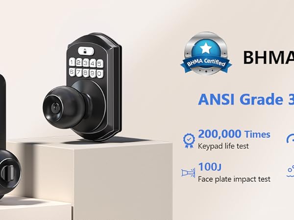 Certified to ANSI Grade 3, the lock meets safety performance standards for reliable home security