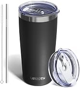 UIRZOTN Travel Coffee Tumbler 20oz, Leakproof Travel Coffee Mug with Dual Lids and Straw, Stainle...