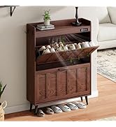 ChooChoo Shoe Storage Cabinet with 2 Flip Drawers Shoe Cabinet for Entryway SR2402 Walnut