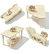 QTRQTR 4Pcs Hamster Cage Accessories Platform Wooden Tunnel Hideout Toy | Hamsters Hideout Climbi...