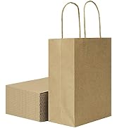 Small Sturdy 5.25x3.25x8 inch 50 Pack Paper Bags with Handles Bulk, Bagmad Brown Kraft Bags, Gift...