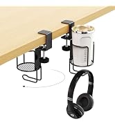 CABTE 2 in 1 Desk Cup Holder with Headphone Hanger Holder, Anti-Spill Clip-On Table Cup Hook with...