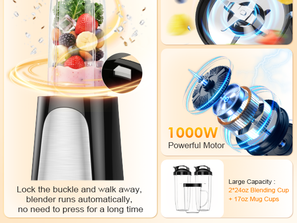 30000RPM high-speed POWER Pure Copper Motor Blender Twist to Go Unique detachable 4-Leaf Blades