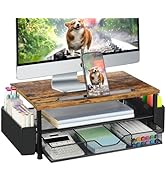 AUPSEN Wood Desk Organizers and Accessories, 2-Tier Computer Monitor Stand with Drawer, Pen Stora...
