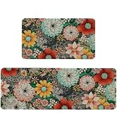 Kuyuayee Boho Floral Kitchen Mats Set of 2 Non Slip Farmhouse Boho Flowers Kitchen Rugs Bohemia H...