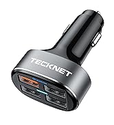 TECKNET USB Car Charger 54W 4-Port USB Car Charger Adapter QC 3.0 Port Compatible with iPhone 13 ...