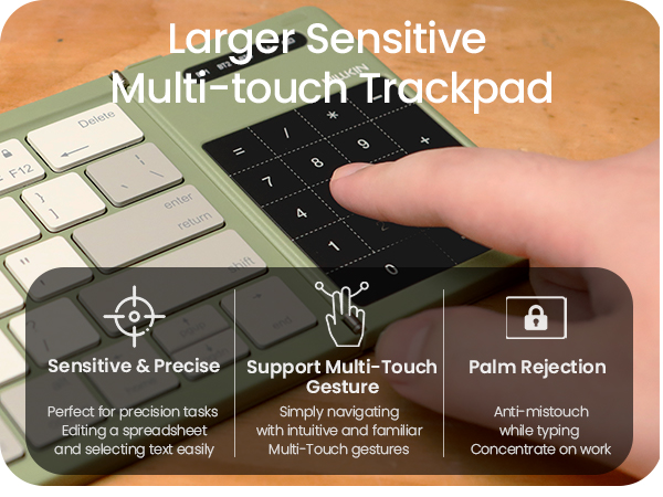 Multi-touch trackpad on foldable keyboard supports scrolling zooming and app switching gestures