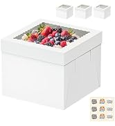 3 Pack Cake Boxes, 12x12x8 Inches Tall Cakes Box, White Cake Boxes with large Window, Square Bake...
