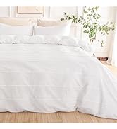 NEXHOME PRO 100% Washed Cotton Duvet Cover Twin Size, Pleated Duvet Cover Set White, 2 Pieces Org...