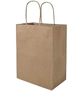 50 Pack 8x4.75x10 inch Plain Medium Paper Bags with Handles Bulk, Bagmad Brown Kraft Bags, Craft ...