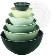 6-Piece Plastic Mixing Bowl Set with Lids for Kitchen, Nesting Storage Bowls for Baking, Prepping...