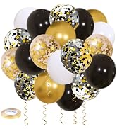 Zesliwy Black Gold Confetti Balloons 50 pack - 12 Inch Gold White and Black Confetti Balloons wit...