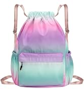 HOLYLUCK Drawstring Backpack Sports Gym Bag Water Resistant String Bag Cinch Sackpack with Side Z...