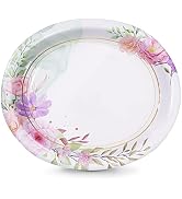 Tyzarglef 50 Count Floral Oval Paper Plates, 10" x 12.5" Large Disposable Dinner Serving Platters...
