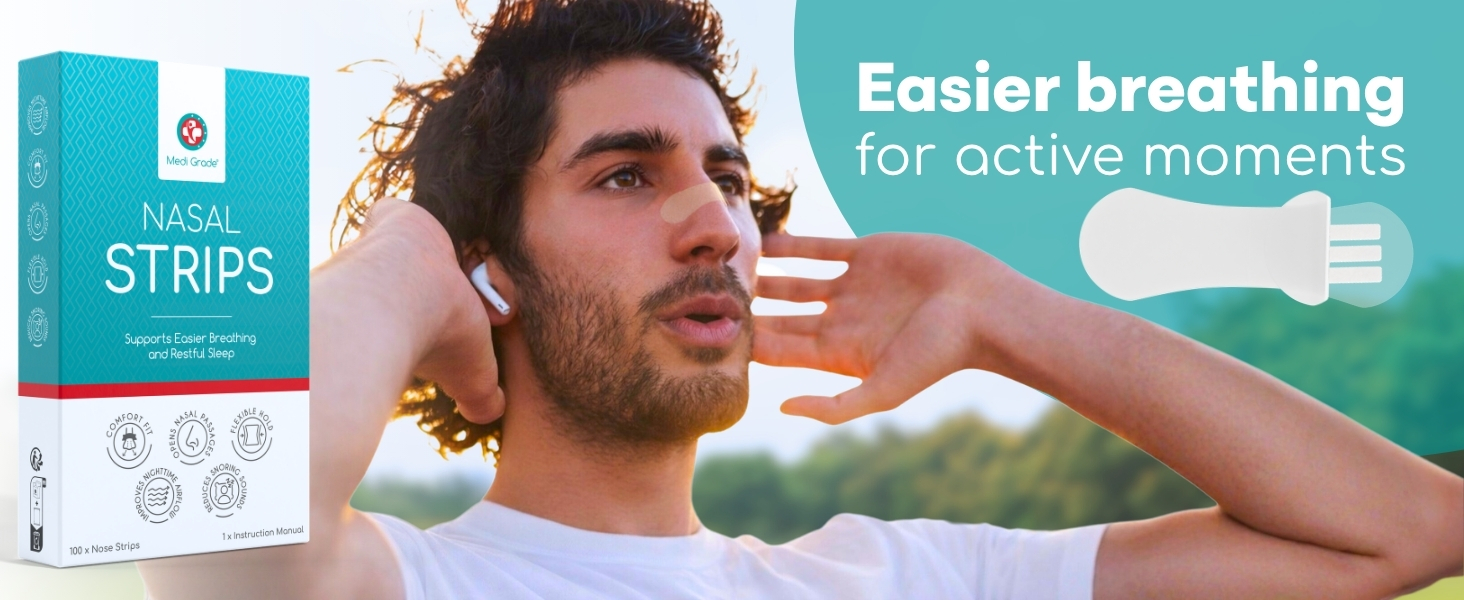 man wearing nasal strips while exercising