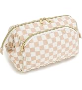 Fammart Travel Makeup Bag for Women, Waterproof Checkered Cosmetic Cosmetic Bag Make Up Organizer...