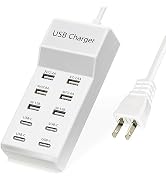 Wyssay USB Charger,5V 10A(50W) USB Charging Station with 10-Port (6 USB-A Port & 4 USB-C Port) Co...