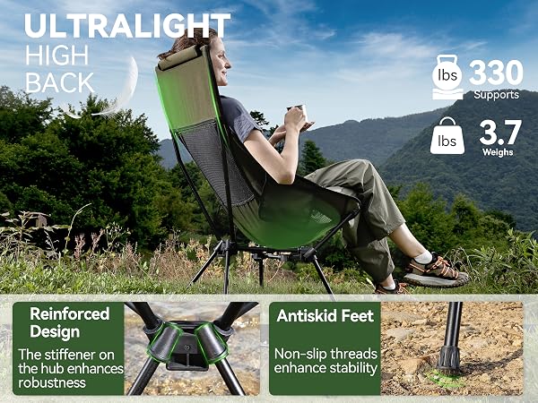 Lightweight tall back camp chair fold up chair