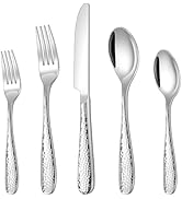 Hammered Silverware Set, Ollex 40-Piece Flatware Set for 8 Mirror Finish Stainless Steel Eating U...