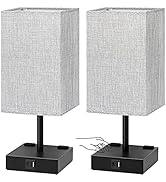 Bedside Table Lamps Set of 2 - Touch Nightstand Lamp for Bedroom with USB C+A Charging Ports & AC...