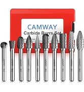 CAMWAY 10pcs Carbide Burrs Set - 1/4" Shank Die Grinder Carbide Bits, Rotary Tungsten Cutting Bur...