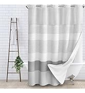 SMTHOM No Hook Shower Curtain and Liner Set,Gray Boho Striped Shower Curtain for Bathroom Cotton ...