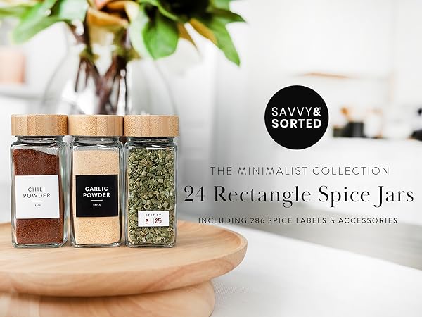 spice jars, bamboo spice jars, home organization, savvy and sorted, spice, labels, funnel, grinder